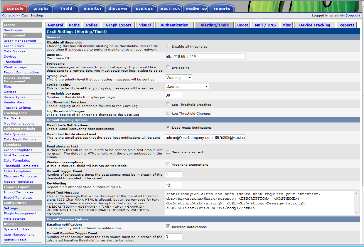 Cacti Call Manager Template